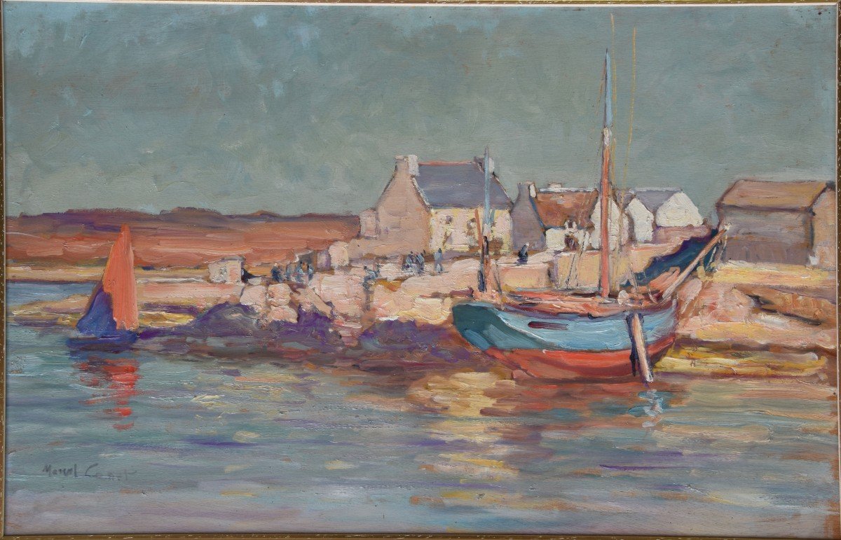 Marcel Canet "le Port En Bretagne" Huile Sur Panneau 37x54-photo-4